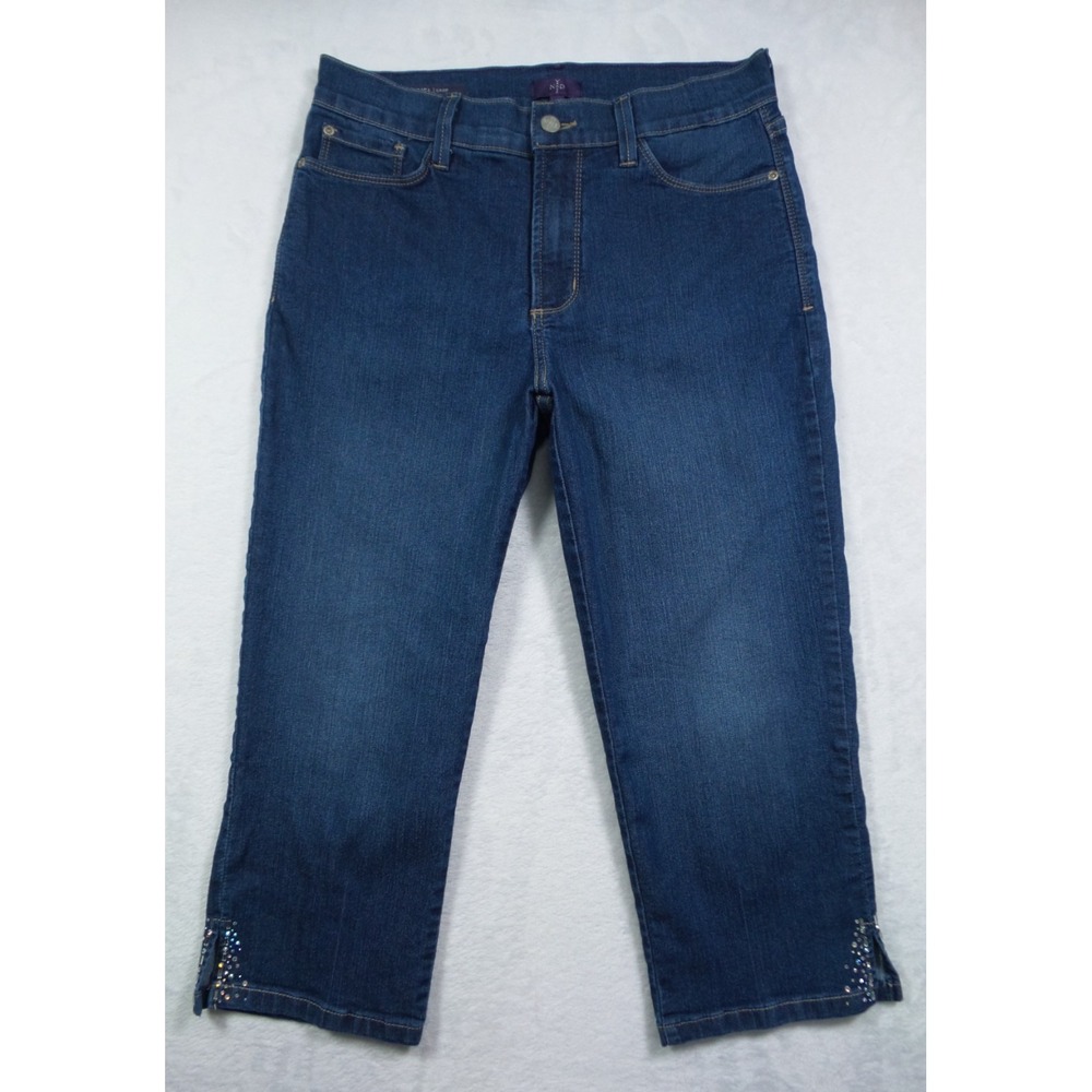 NYDJ Womens Jeans Size 10 Blue Denim Ariel Crop Embellished High Rise Stretch